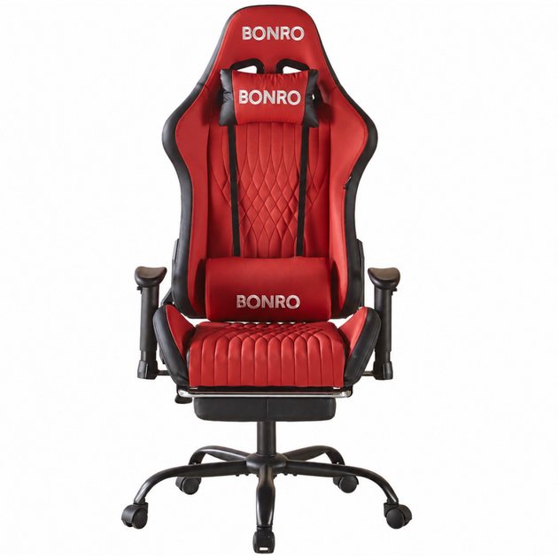 Геймерське крісло з підставкою для ніг Bonro 1002G-1 червоне - Фото 3 Геймерське крісло з підставкою для ніг Bonro 1002G-1 червоне - зображення 3