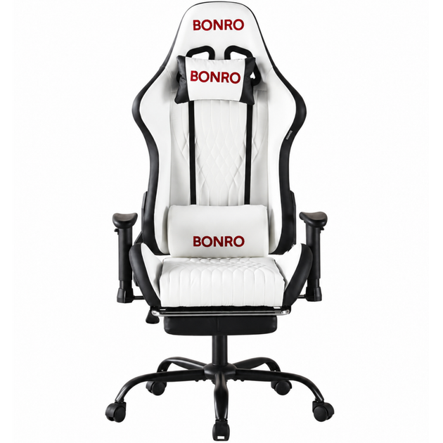 Геймерське крісло з підставкою для ніг Bonro 1002G-1 біле - зображення 3