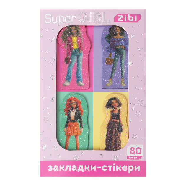 Закладки пластикові з клейким шаром Zibi Super Girl 40x25 мм 4 дизайна по 20 аркушів (ZB.15300) - зображення 2
