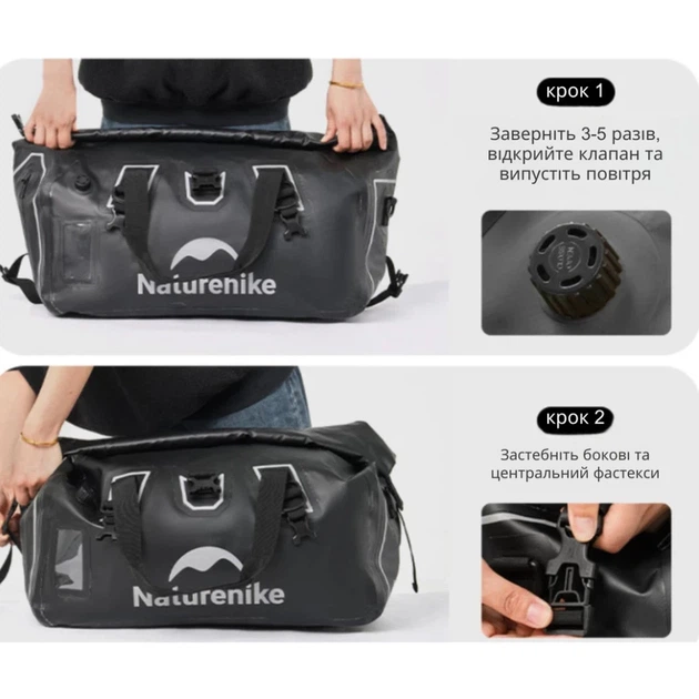 Водонепроникна дорожня сумка Naturehike CNK2450XB015 60 л чорна - зображення 4