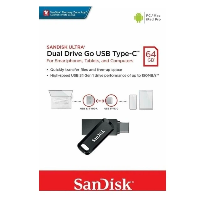 Флеш-накопичувач SanDisk USB 3.1 Ultra Dual Go Type-C 64Gb (150 Mb/s) - зображення 2