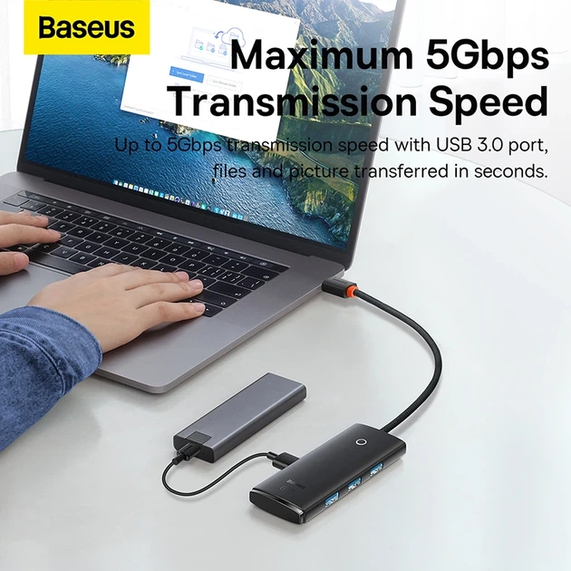 USB-хаб Baseus Lite Series 4-Port Type-C HUB Adapter (Type-C to USB 3.0*4) 25cm Black - Фото 14 USB-хаб Baseus Lite Series 4-Port Type-C HUB Adapter (Type-C to USB 3.0*4) 25cm Black - зображення 14