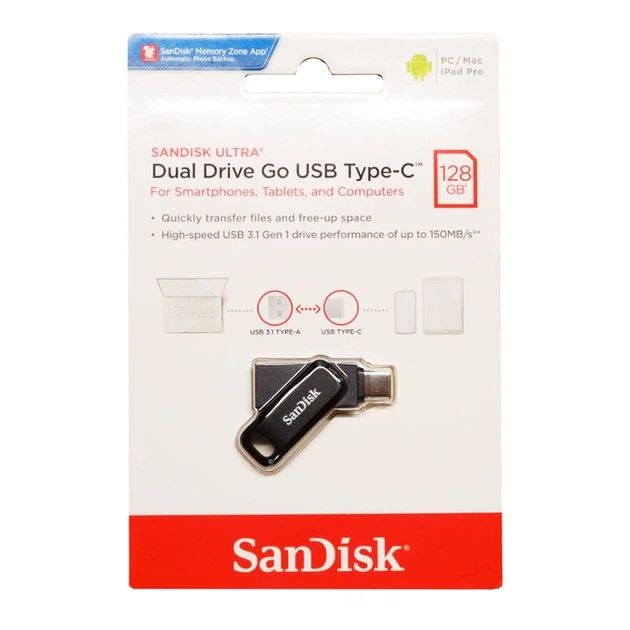 Флеш-накопичувач SanDisk USB 3.1 Ultra Dual Go Type-C 128Gb (150 Mb/s) - зображення 2