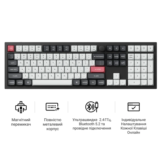 Клавіатура бездротова Keychron Q6 HE Magnetic Switch Black RGB (Q6H-M1-UA) - изображение 8