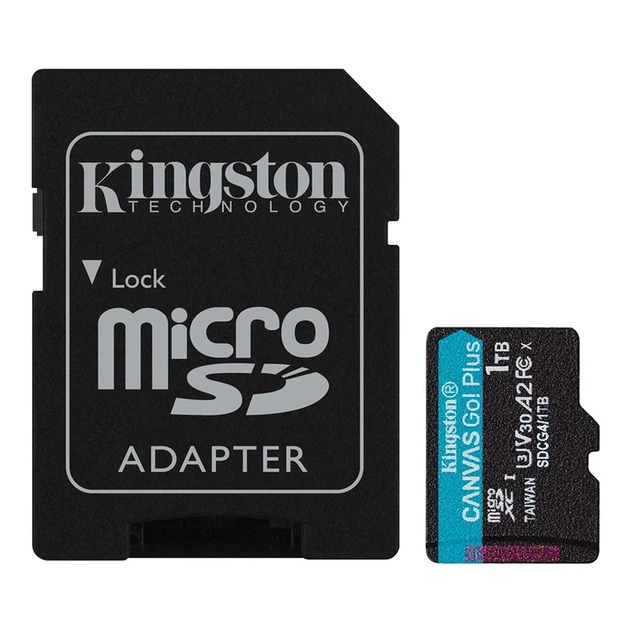 Карта пам'яті microSDXC (UHS-1 U3) Kingston Canvas Go! Plus 1Tb class 10 A2 V30 (R200MB/s, W-160MB/s) (adapter SD) - Фото 1 Карта пам'яті microSDXC (UHS-1 U3) Kingston Canvas Go! Plus 1Tb class 10 A2 V30 (R200MB/s, W-160MB/s) (adapter SD) - зображення 1
