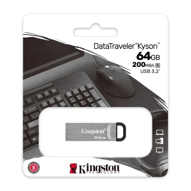 Флеш-накопичувач Kingston USB 3.2 DT Kyson 64GB Silver/Black - Фото 2 Флеш-накопичувач Kingston USB 3.2 DT Kyson 64GB Silver/Black - зображення 2