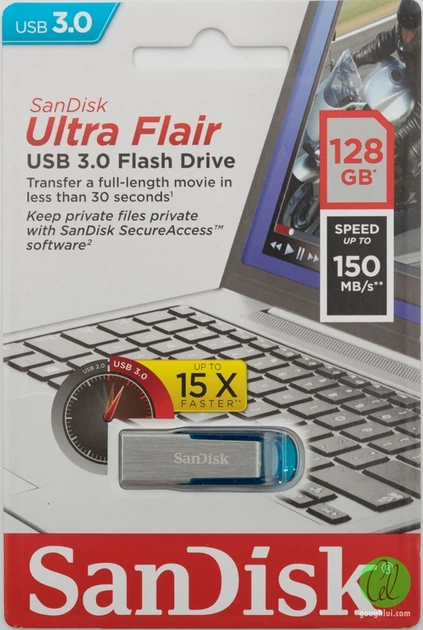Флеш-накопичувач SanDisk USB 3.0 Ultra Flair 128Gb Blue - зображення 2