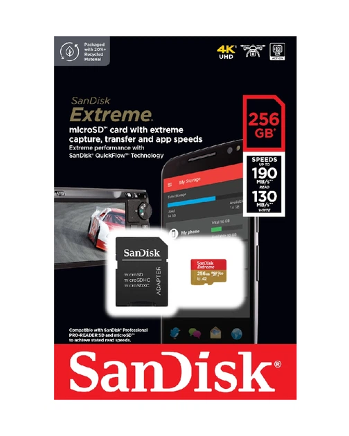Карта пам'яті microSDXC (UHS-1 U3) SanDisk Extreme A2 256Gb class 10 V30 (R190MB/s,W130MB/s) (adapter SD) - изображение 2