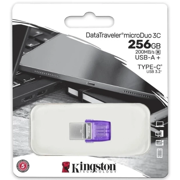 Флеш-накопичувач Kingston USB 3.2 DT microDuo 3C 256GB (Type-A/Type-C) (200Mb/s) - зображення 2