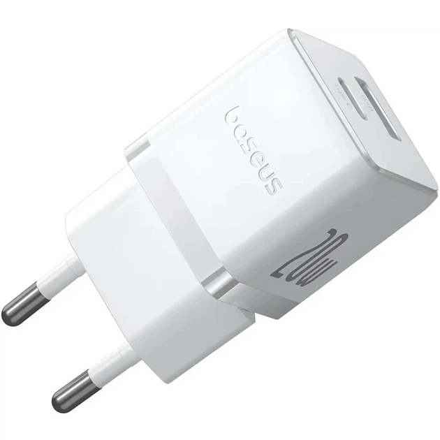Мережевий зарядний пристрій Baseus Palm Fast Charger C+U 20W EU Moon White - Фото 1 Мережевий зарядний пристрій Baseus Palm Fast Charger C+U 20W EU Moon White - зображення 1