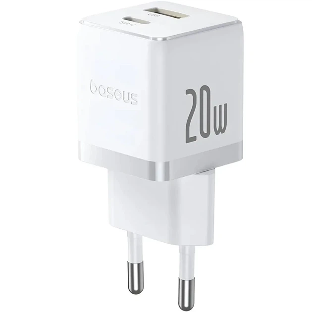 Мережевий зарядний пристрій Baseus Palm Fast Charger C+U 20W EU Moon White - Фото 3 Мережевий зарядний пристрій Baseus Palm Fast Charger C+U 20W EU Moon White - зображення 3