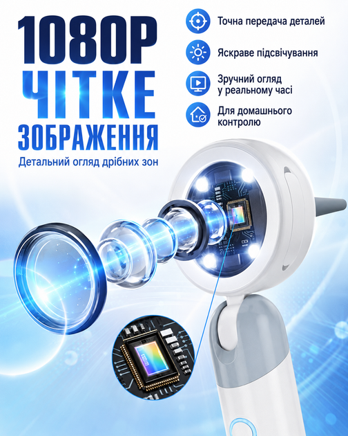 Отооскоп диагностический с экраном 1,38 дюйма 1080P камерой и подсветкой перезаряжаемый прибор для осмотра ушей носа кожи для взрослых детей и животных с 12 силиконовыми насадками и USB-кабелем белый - изображение 3