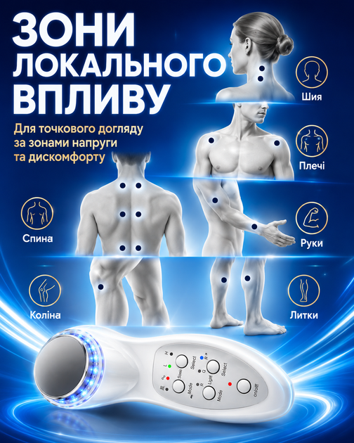 Аппарат ультразвуковой терапии фонофореза для лица и тела с LED светотерапией 7 цветов косметологический прибор по уходу за кожей массажа микроциркуляции лифтинга домашних процедур против отечности и тонуса кожи белый 220 в - изображение 4