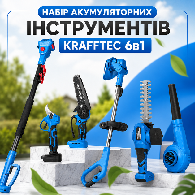 Набір акумуляторних інструментів Krafftec 6в1 - Фото 1 Набір акумуляторних інструментів Krafftec 6в1 - зображення 1