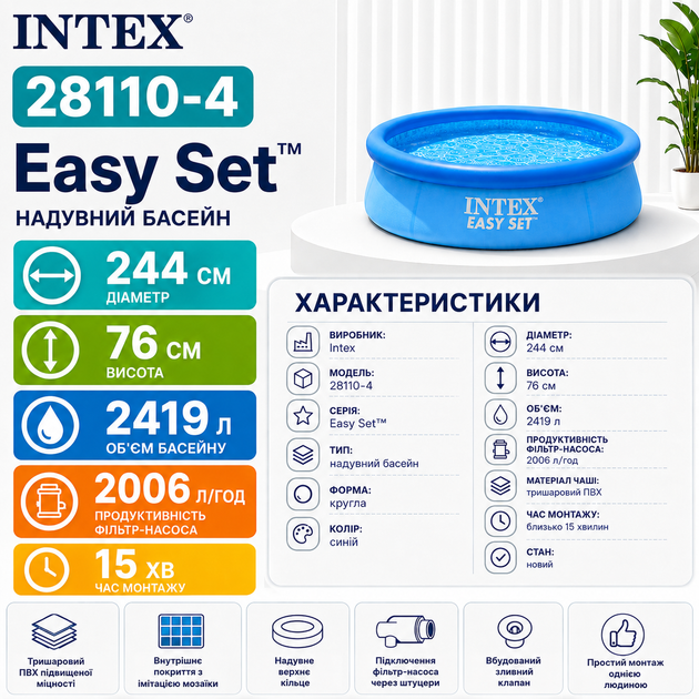 Надувной бассейн Intex 28110-4 Easy Set - изображение 6