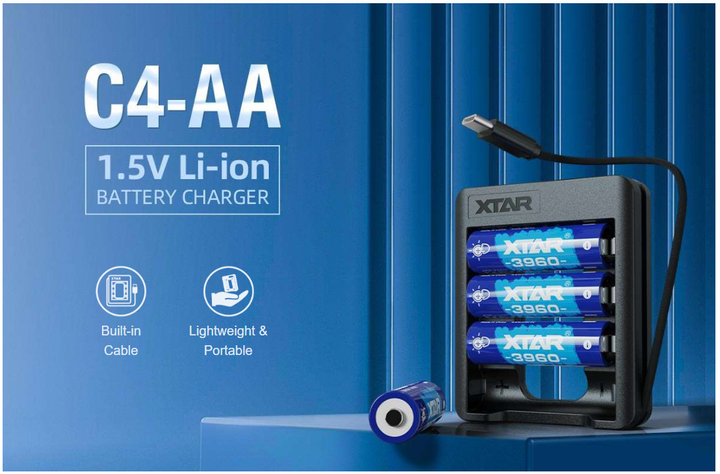 Акумуляторна батарея AA XTAR Blue PRO Touch 1.5V Li-ion 2500mAh 4шт. в комплекті із зарядним пристроєм XTAR C4-AA - изображение 2