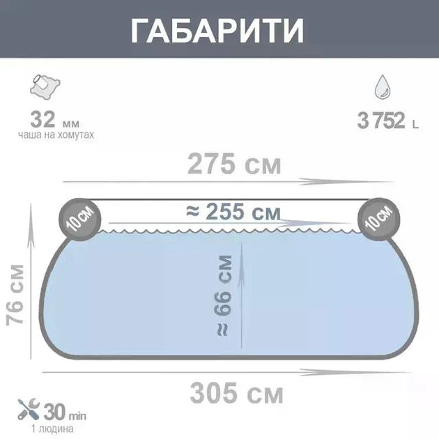 Басейн Intex 28120-5 надувний круглий 3853 л ПВХ з картриджним насосом тент підстилка драбина ручний насос 305х76 см Синій Басейни для дорослих літній відпочинок сімейний відпочинок на дачі - зображення 5