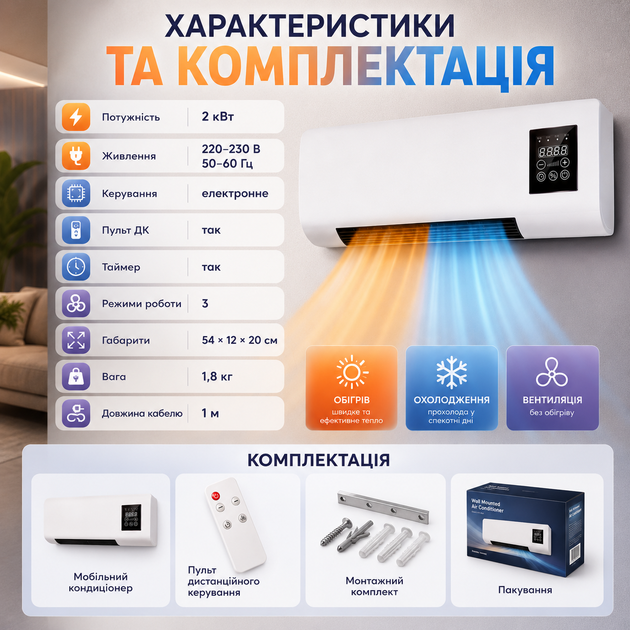 Настінний тепловентилятор 2000 Вт - зображення 6