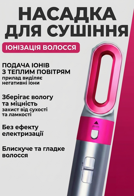Фен мультистайлер 5в1 Hot Air Styler для укладання та завивки волосся 1000 Вт повітряний стайлер для надання об'єму та випрямлення в кейсі Сіро-рожевий - зображення 2