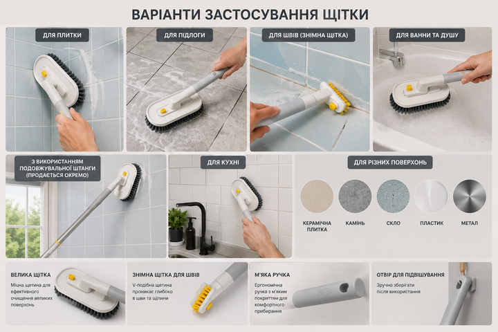 Щетка с насадкой для мойки плитки JOSEPH JOSEPH Core 31х10х7 см для ванной и кухни - Фото 8 Щетка с насадкой для мойки плитки JOSEPH JOSEPH Core 31х10х7 см для ванной и кухни - изображение 8