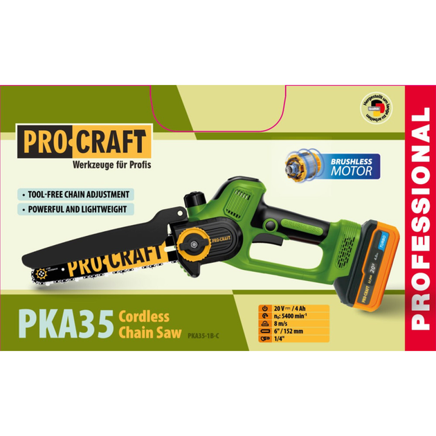 Аккумуляторная мини пила Procraft PKA35 (1 АКБ 4Ач) - Фото 2 Аккумуляторная мини пила Procraft PKA35 (1 АКБ 4Ач) - изображение 2