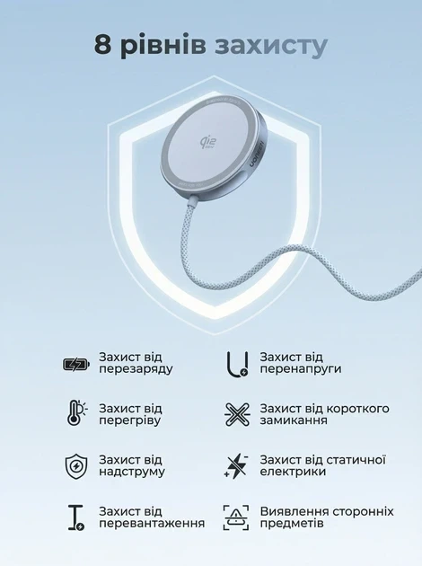 Беспроводное зарядное устройство Ugreen Qi2 MagSafe 25W 1.5 м Starlight Blue (W753) - изображение 4