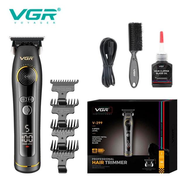 Тример для стрижки VGR V-299 BLACK, 4 насадки, 9000RPM, 2000 mAh, 5 рівнів швидкості, LED дисплей - изображение 2