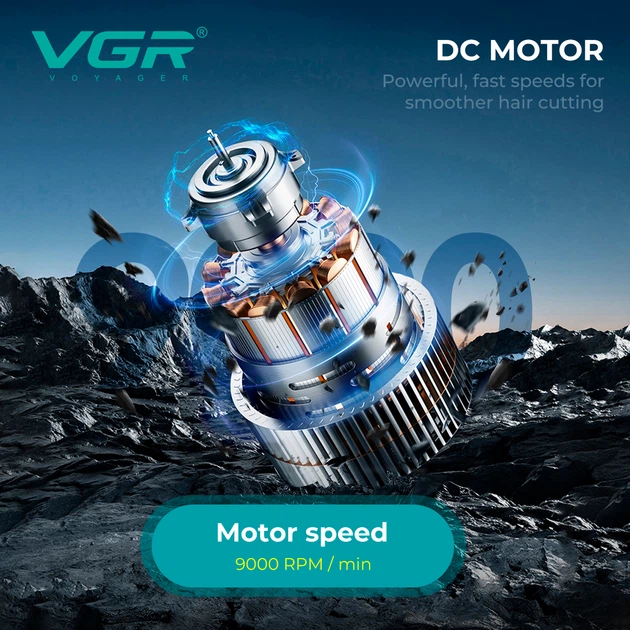 Тример для стрижки VGR V-299 BLACK, 4 насадки, 9000RPM, 2000 mAh, 5 рівнів швидкості, LED дисплей - изображение 7