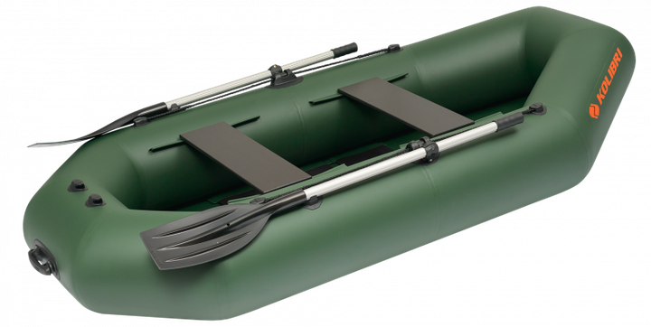 Легкая надувная лодка Kolibri К-220 + Пайол слань-коврик, одноместная, гребная, двухсекционная, 75 х 45 х 30 см, 16.3 кг, зеленая - изображение 2
