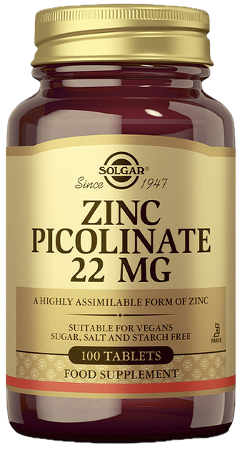 Suplement diety Solgar Zinc picolinate 22 mg. 100 tabletek (8445291908550) - Zdjęcie 1 Suplement diety Solgar Zinc picolinate 22 mg. 100 tabletek (8445291908550) - obraz 1