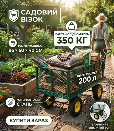 Тележка на колесах для садоводов 200 л Тележка для работы на садовом участке 4 колеса Diego Садовые тележки - Фото 2 Тележка на колесах для садоводов 200 л Тележка для работы на садовом участке 4 колеса Diego Садовые тележки - изображение 2