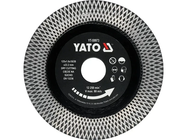 Диск алмазный отрезной YATO для греса и керамики 125/22.2 x 1.8 мм для сухой резки YT-59973 - Фото 1 Диск алмазный отрезной YATO для греса и керамики 125/22.2 x 1.8 мм для сухой резки YT-59973 - изображение 1