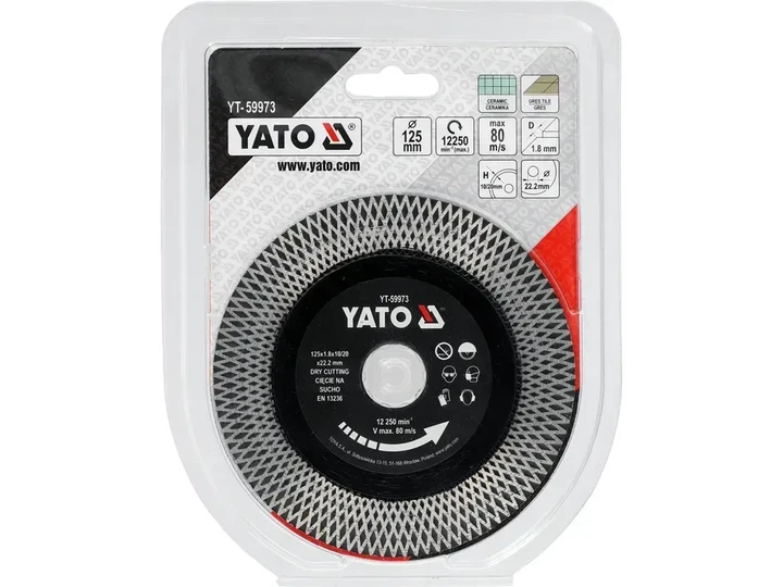 Диск алмазный отрезной YATO для греса и керамики 125/22.2 x 1.8 мм для сухой резки YT-59973 - Фото 4 Диск алмазный отрезной YATO для греса и керамики 125/22.2 x 1.8 мм для сухой резки YT-59973 - изображение 4