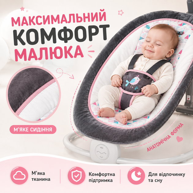 Убаюкивающий центр для новорожденных до 9 кг Детский шезлонг с музыкой вибрацией и ремнями безопасности Кресло-качели для младенцев - изображение 2
