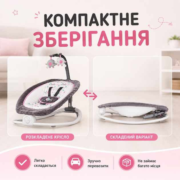 Убаюкивающий центр для новорожденных до 9 кг Детский шезлонг с музыкой вибрацией и ремнями безопасности Кресло-качели для младенцев - изображение 5