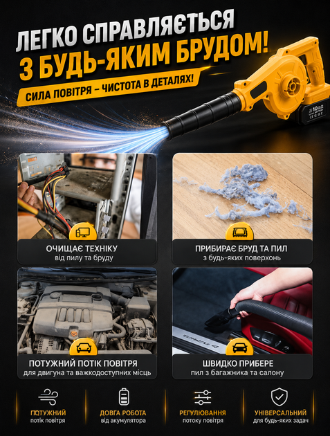 Аккумуляторная воздуходувка пылесос 2 в 1 с мешком для сбора листвы ветродуйка листьедув 2 батареи 48В 2500 мАч - Фото 4 Аккумуляторная воздуходувка пылесос 2 в 1 с мешком для сбора листвы ветродуйка листьедув 2 батареи 48В 2500 мАч - изображение 4