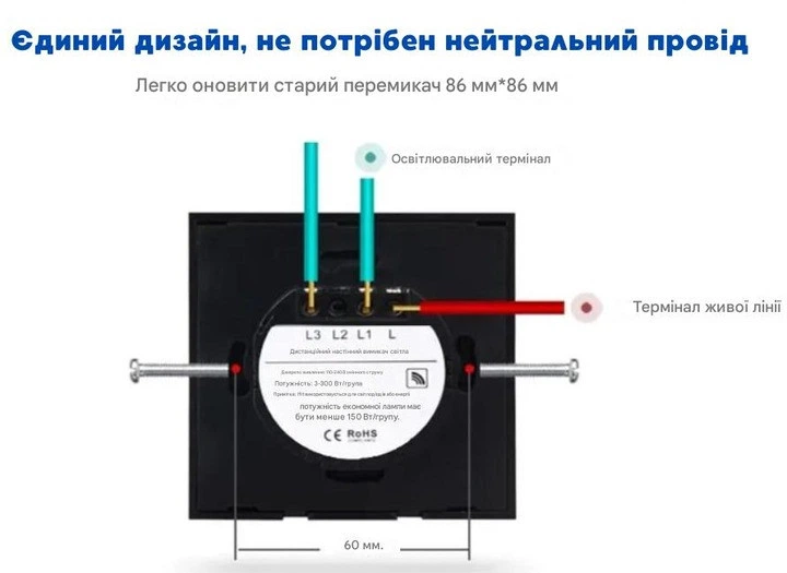 Двоканальний розумний сенсорний вимикач із сенсорним керуванням, чорний - зображення 5