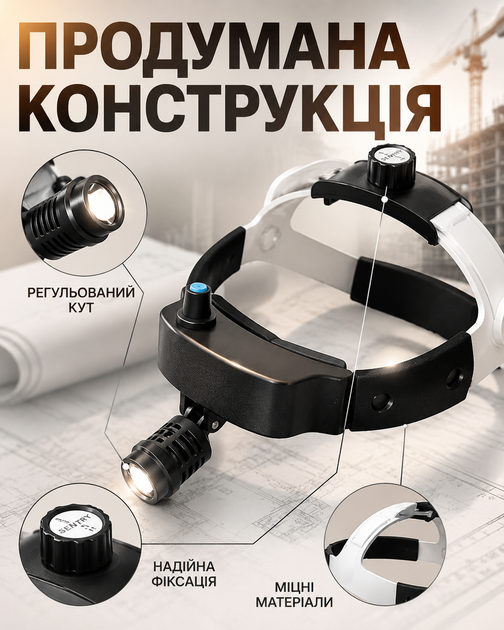 Освітлювач налобний хірургічний TD-M01B-F докторська LED лампа на голову для отоларингології ЛОР-хірургії стоматології огляду та діагностики налобний медичний світильник з регулюванням фокусу і зручною фіксацією (10121) - зображення 6