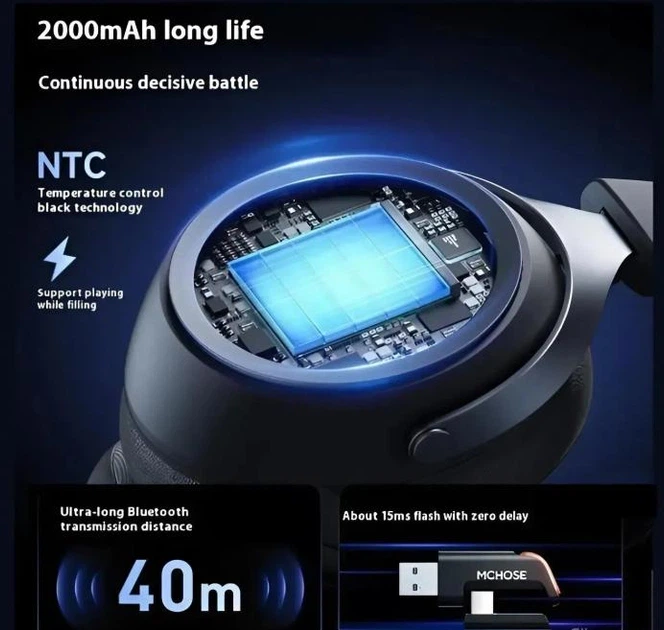 Наушники MCHOSE X9 Black Беспроводная Игровая Гарнитура, Радиоканал/Bluetooth Съемный Микрофон, RGB Подсветка, Объемный звук 7.1, Автономная работа 250 Часов - изображение 3