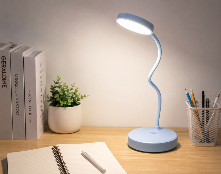 Настольная LED лампа аккумуляторная сенсорная голубая, 16 LED, 3 режима яркости, USB зарядка - Фото 5 Настольная LED лампа аккумуляторная сенсорная голубая, 16 LED, 3 режима яркости, USB зарядка - изображение 5