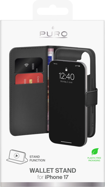 Etui z klapką Puro Wallet Stand Case do iPhone 17 Black (8018417525469) - obraz 2