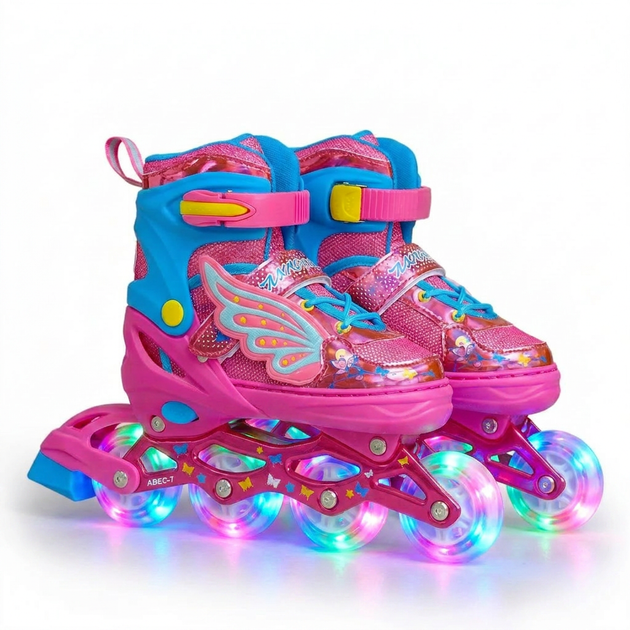 Детские раздвижные ролики с шлемом и защитой SP-Sport Butterfly 916 размер 35-38 Pink - изображение 2