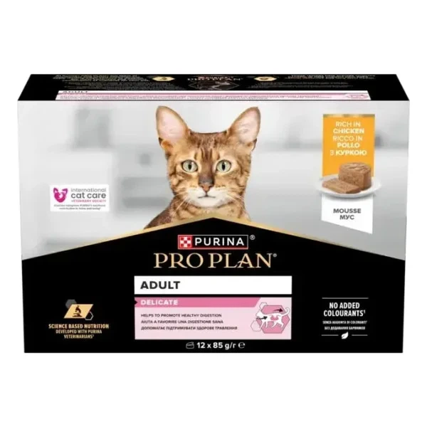 Вологий корм для котів PURINA PRO PLAN Delicate мус з куркою для чутливого травлення, 85 г (9+3 акція) - Фото 1 Вологий корм для котів PURINA PRO PLAN Delicate мус з куркою для чутливого травлення, 85 г (9+3 акція) - изображение 1