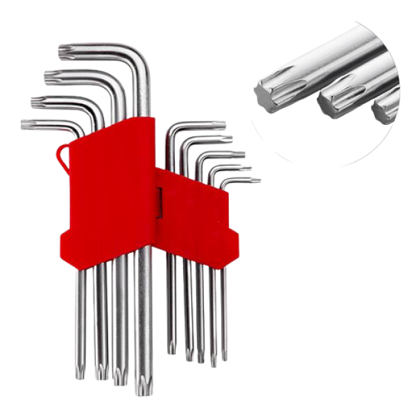Набор ключей torx "звёздочка" INTERTOOL 9шт, средние, Т10-Т50, CrV (32484) - изображение 2