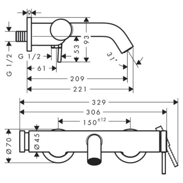 Змішувач для ванни HANSGROHE TECTURIS 73422670, чорний/матовий, настінний - Фото 2 Змішувач для ванни HANSGROHE TECTURIS 73422670, чорний/матовий, настінний - изображение 2