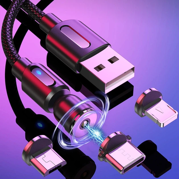 Усиленный Магнитный кабель USB Type-C для зарядки 360°+180° Красный 1метр, 2.4A - изображение 3