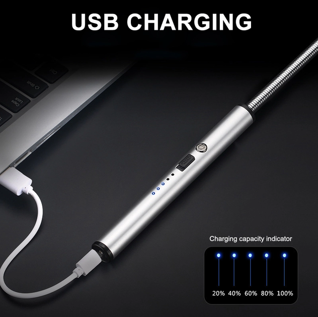 Универсальная гибкая кухонная импульсная USB зажигалка для плиты мангала и другого цвет Ice gold - изображение 7