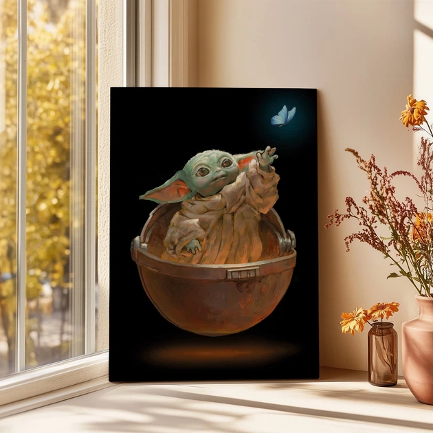 Интерьерная картина Малыш Йода и и бабочка, Грогу, Мандалорец, Baby Yoda, Mandalorian, Star Wars, 60×43 см (id3963) - изображение 3