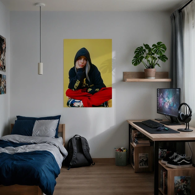 Интерьерная картина Билли Айлиш в красных штанах, Billie Eilish, 60×43 см (id3867) - изображение 2