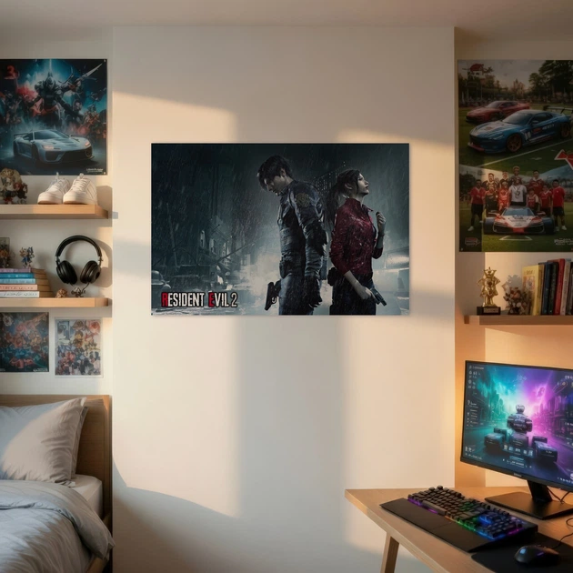 Постер Оселя зла 2, Resident Evil 2, Леон Кеннеді, Клер Редфілд, плакат для геймера, A1 60×90 см (id6205) - зображення 2